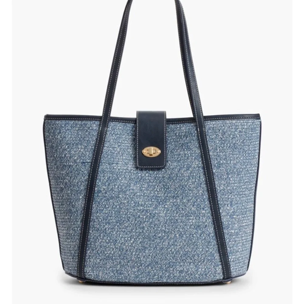 TALBOTS BLUE PACKABLE PAPER-STRAW WOMENS TOTE BAG SHOULDER PURSE
